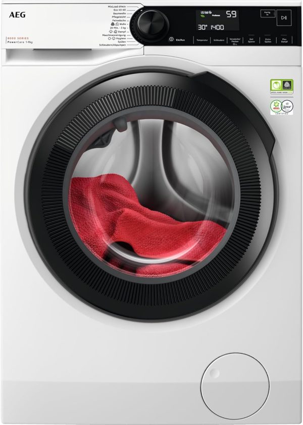 AEG LR8AMZ49FL Waschmaschine / Serie 8000 mit PowerCare? / ?KOMix - Faserschutz / ProSteam? - Auffrischfunktion / 9.0 kg / Leise / Mengenautomatik / Nachlegefunktion / Kindersicherung / 1400 U/min