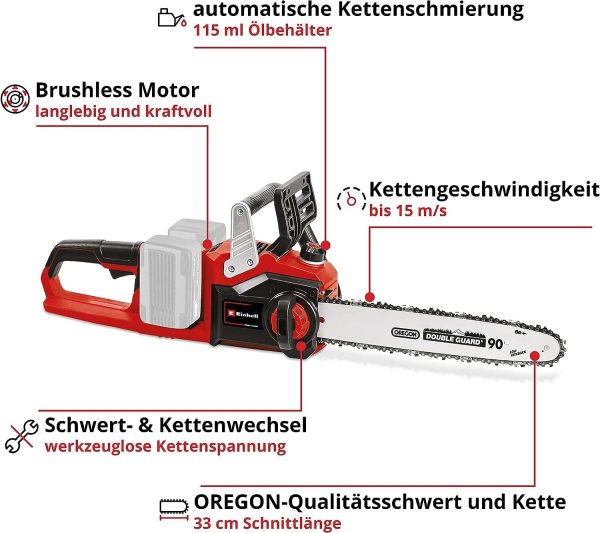 Einhell Professional Akku-Kettensäge GP-LC 36/35 Li-Solo Power X-Change (Li-Ion. 36 V. 33 cm Schnittlänge. 15 m/s Schnittgeschwindigkeit. bürstenloser Elektromotor. ohne Akku & Ladegerät) – Bild 3