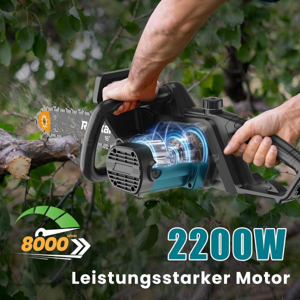 Elektro Kettensäge. 40.6 cm Elektrische Motorsäge mit Automatischer Spannungsregelung. Kettengeschwindigkeit 15 m/s. Elektrische Kettensäge mit Automatischer Ölpumpe – Bild 4