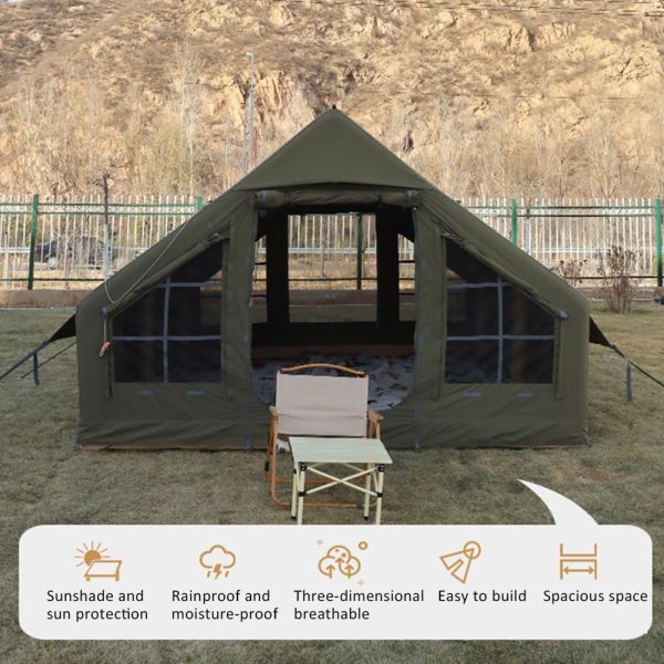 Aufblasbares Zelt Wasserdicht Hauszelt Stehh?he Haus Luxus Wohnzelt Campingzelt mit Pumpe Ofenloch Luftzelt 4-6 Personen Familienzelt – Bild 4