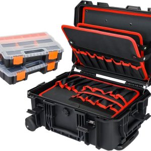 HMF 15604-02 Outdoor Werkzeugtrolley. Werkzeugkoffer leer mit Rollen | 46.5 x 36 x 22.5 cm
