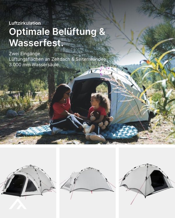 qeedo Quick Oak Dark Series Campingzelt mit abgedunkelter Schlafkabine. nachtschwarz - Sekundenzelt mit Quick-Up-System stabil & wasserdicht. ideal f??r Camping & Festival. Komfort-Zelt f??r 3 Personen – Bild 4