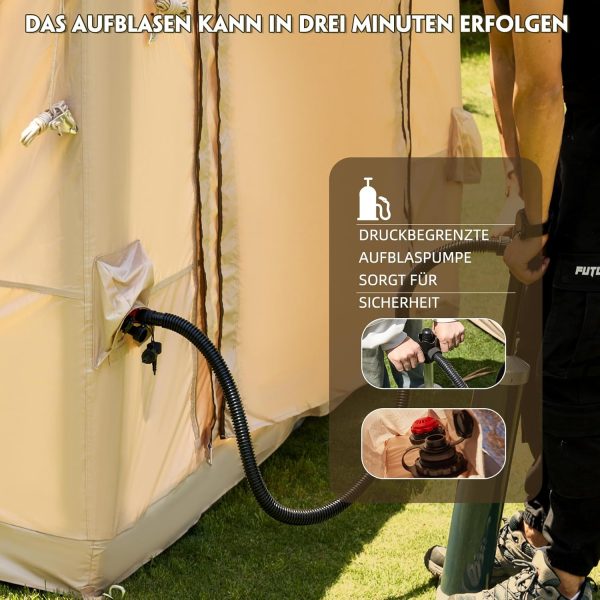 EROMMY aufblasbares Zelt mit gro?em Vordach. Luftzelt f??r 4 Personen. Schnellaufbau mit Luftpumpe. Campingzelt f??r Outdoor-Abenteuer(260X220X180CM) – Bild 2