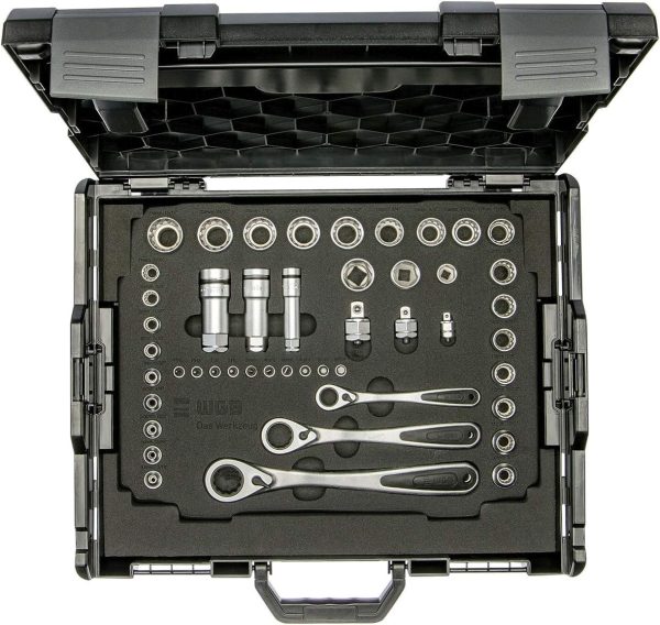 Werkzeugkoffer gefüllt mit Steckschlüsselsatz 1/4 + 3/8 + 1/2 Zoll Knarren und Ratschen | Bitsatz & Stecknuss Set für Fahrrad und KFZ Reparatur | Bestückter Profi Werkzeugkasten für Schrauber | WGB