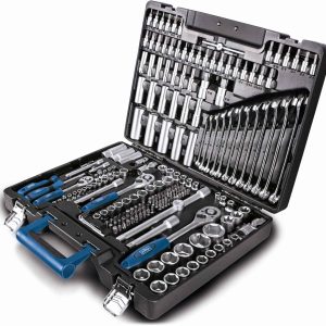 Scheppach TB217 Werkzeugkoffer gefüllt | 217-tlg Werkzeug Set | Werkzeugkiste mit Steckschlüssel. Bits. Ratschen. Gabelschlüssel und Gängigen. Steckschlüsselsatz ideal für die Werkstatt