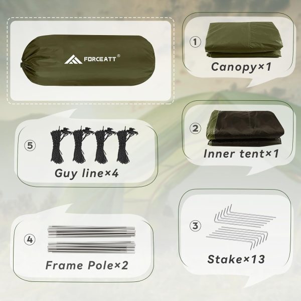Forceatt Zelt 2-4 Personen Camping Wasserldicht 3-4 Saison.Ultraleicht Zelte Mit Kleinem Packma?. Kuppelzelt Sofortiges Aufstellen F??r Trekking. Outdoor. Festival – Bild 5