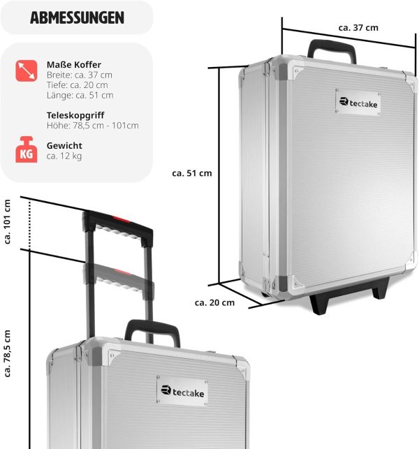 tectake® Werkzeug Set im Aluminium Koffer. Werkzeugkoffer gefüllt. 599-tlg.. Tool Werkzeugwagen fahrbar. Trolley mit 4 Ebenen. Teleskopgriff. Werkzeugkiste groß. Elektriker Werkzeug - schwarz – Bild 7