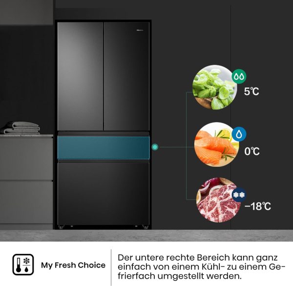 Hisense RF540N4SBF2 French Door K??hl-Gefrierkombination/ NoFrostPlus/ Inverter-Kompressor/ Multiflow 360??/ SuperCool/ 181.7 cm/ K??hlteil 302 l/ Gefrierteil 178 l/ 40 dB/ 310 kWh/ Jahr/ Schwarz – Bild 4