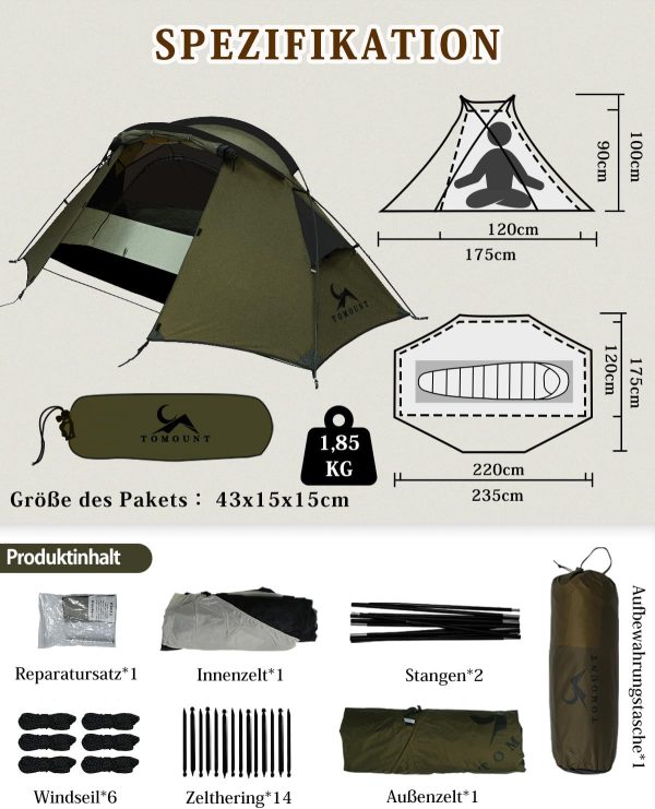 Zelt 1 Person Nylon Ultraleichte Campingzelt Kleine Packungsgr??e. 4 Saison Wasserdicht & Winddicht Kompakt Kuppelzelt f??r Hiking. Wandern. Camping. Outdoor – Bild 7