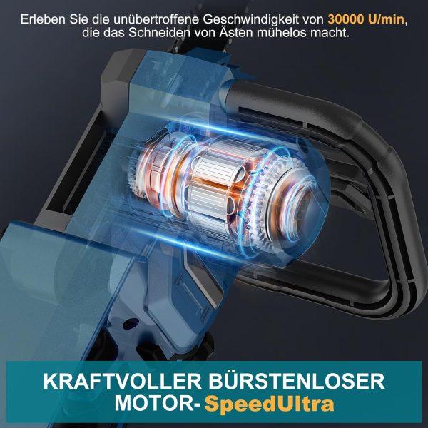 Akku Kettensäge mit Akku 12000mAh. 12 Zoll Elektro Kettensäge 1800W Bürstenloser mit Automatischer Öler. Astsäge Elektrisch für Zum Schneiden von Holz. Bäumen. Gartenarbeit – Bild 4