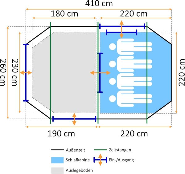 Zelt Super+ f??r 4 Personen | Gro?es Tunnelzelt mit 2 Eing?ngen und Vordach. 3000 mm Wassers?ule | Gruppenzelt. Campingzelt. Familienzelt – Bild 2