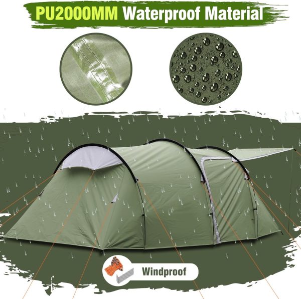 Chihee Camping Zelte Tunnelzelt 4 Personen Familienzelt mit 2 T??ren Wetterfestes Zelt 4 Jahreszeiten Zelte mit abgeschirmter Veranda Raum Markise Include Rainfly Tragetasche f??r Reisen Outdoor Wandern – Bild 2