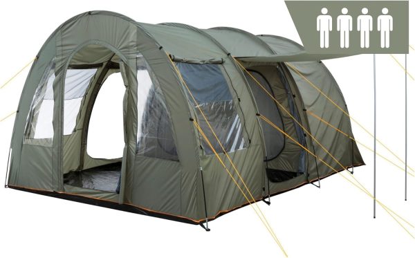 Zelt TunnelX f??r 4 Personen | Tunnelzelt mit 3 Eing?ngen. 5000 mm Wassers?ule | Vern?hte Bodenplane. Moskitonetz. Sichtschutz | Gruppenzelt. Campingzelt. Familienzelt