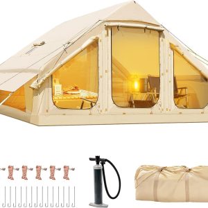 Aufblasbares Zelt f??r Camping Outdoor Zelt f??r 2-4 Personen mit Luftpumpe. Kamin?ffnung Aufblasbares Gampingzelt aus Wasserdichtem Oxford-Stoff Air Glamping Zelte f??r 4 Jahreszeiten Camping