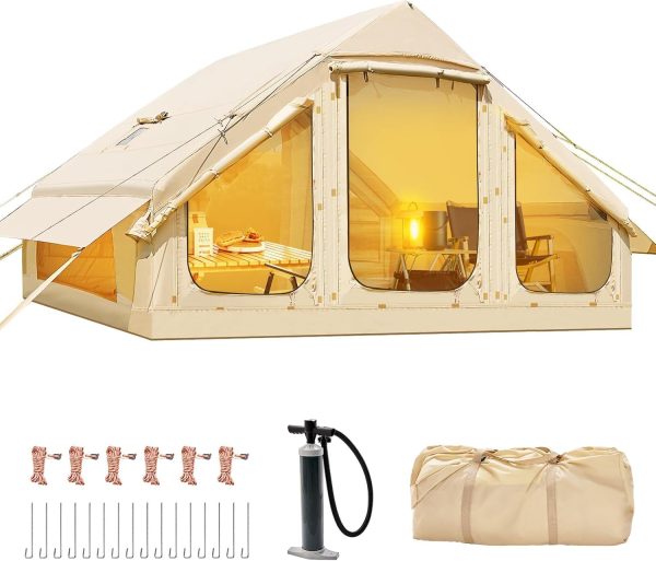 Aufblasbares Zelt f??r Camping Outdoor Zelt f??r 2-4 Personen mit Luftpumpe. Kamin?ffnung Aufblasbares Gampingzelt aus Wasserdichtem Oxford-Stoff Air Glamping Zelte f??r 4 Jahreszeiten Camping