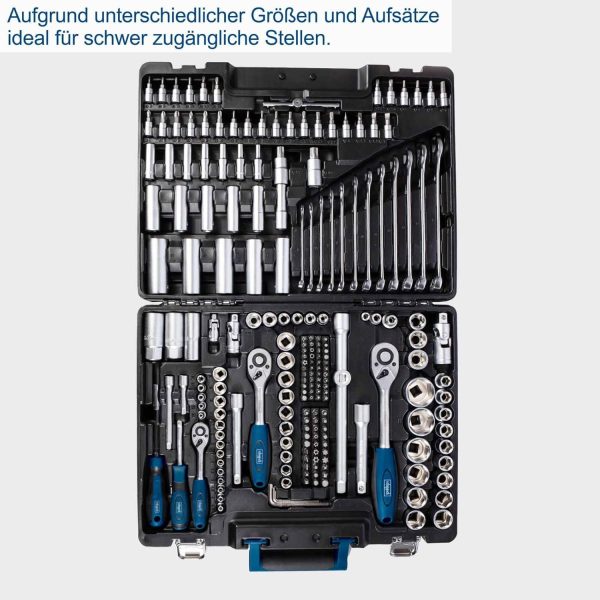 Scheppach TB217 Werkzeugkoffer gefüllt | 217-tlg Werkzeug Set | Werkzeugkiste mit Steckschlüssel. Bits. Ratschen. Gabelschlüssel und Gängigen. Steckschlüsselsatz ideal für die Werkstatt – Bild 3