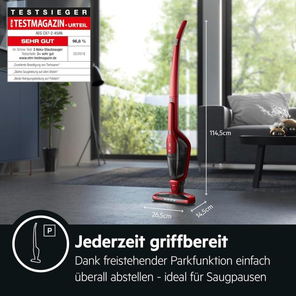 AEG Ergorapido CX7-2-45AN 2in1 Akku-Staubsauger / beutellos / Tierhaard??se / bis zu 45 Min. Laufzeit / freistehend / 180?? Drehgelenk / B??rstenreinigungsfunktion / LED-Licht / rot / Exklusiv bei Amazon – Bild 2