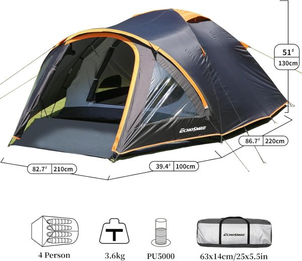 EchoSmile Zelt 4 Personen Wasserdicht 5000mm Kuppelzelt mit Vorzelt. Ultraleicht Camping Zelte Tents. 3-4 Jahreszeiten Campingzelt Biwakzelt f??r Trekking. Garten. Festival – Bild 4