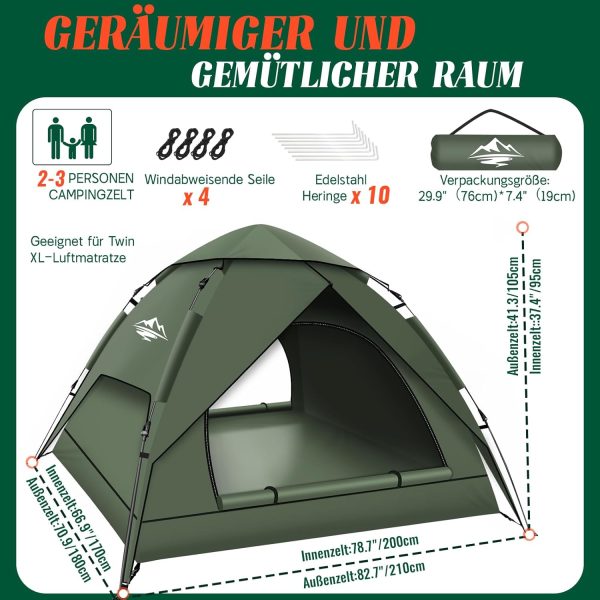 Camping Zelt. Automatisches 2-3 Personen Doppellagiges Camping Zelt Pop Up. Wasserdicht & Winddicht Campingzelt DREI Schicht Kuppelzelt. Gro?e 3 Jahreszeiten Zelt f??r Trekking. Familien – Bild 9