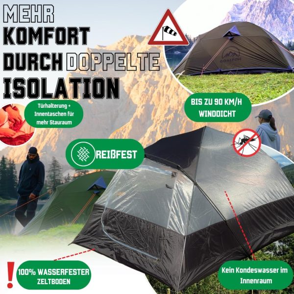 GOALPINE? Zelt f??r 1 & 2 gro?e Personen | wasserdicht 4000mm | kleines Packma? | zum Wandern. Bergtouren & Bikepacking | Ultraleicht | 4 Jahreszeiten | schneller aufbau – Bild 5