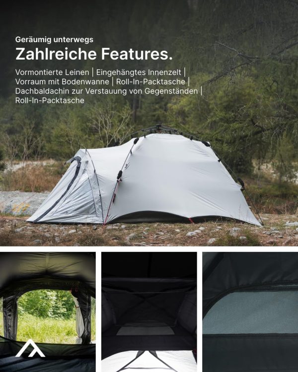 qeedo Quick Oak Dark Series Campingzelt mit abgedunkelter Schlafkabine. nachtschwarz - Sekundenzelt mit Quick-Up-System stabil & wasserdicht. ideal f??r Camping & Festival. Komfort-Zelt f??r 3 Personen – Bild 3