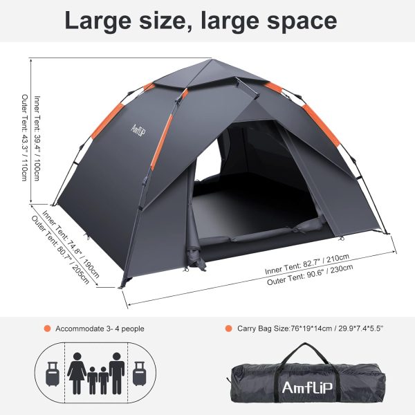 Camping Zelt Automatisches 2 Mann Personen Instant-Zelt Pop Up Kuppelzelt 4 Jahreszeiten Wasserdicht & Winddicht Campingzelt mit Abnehmbarer. ?u?erer Zeltplane f??r Familien.Camping – Bild 6