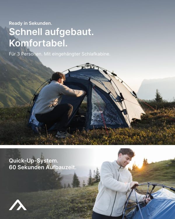 qeedo Quick Oak Campingzelt - Sekundenzelt mit innovativem Quick-Up-System. stabil & wasserdicht. ideal f??r Camping & Festival. Komfort-Zelt f??r bis zu 3 Personen. mit Vorraum & Moskitonetz aus Mesh – Bild 2