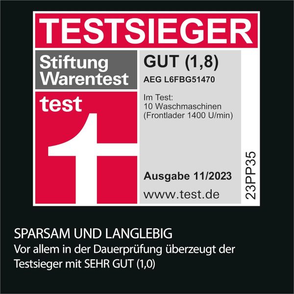 AEG L6FBG51470 Waschmaschine / Serie 6000 mit ProSense / Testsieger der Stiftung Warentest / 7.0 kg / Leise / Mengenautomatik / Nachlegefunktion / Kindersicherung / Wasserstopp / 1400 U/min – Bild 2