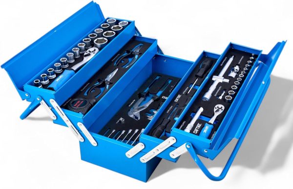 Werkzeugkiste blue Edition | klassischer Metall-Werkzeugkasten gefüllt mit Werkzeug - 86tlg. Sortiment - blau – Bild 3
