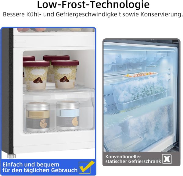 CHIQ Freistehender K??hlschrank mit Gefrierfach | K??hl-Gefrierkombination 114 cm H?he. 47 cm Breit. 117L| 4 Sterne Gefrieren -24?? | LED Litcht | Dunkler Edelstahl Look. for Eigentumswohnungen – Bild 5