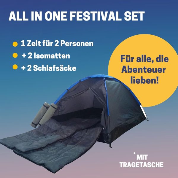 Best Sporting 2 Personen Zelt Set Festival mit 2 Isomatten und 2 Schlafs?cken I Iglu Campingzelt f??r 2 Personen 200 x 150 x 105 cm I 2 Mann Zelt wasserdicht f??r Camping Abenteuer I Zelte – Bild 2