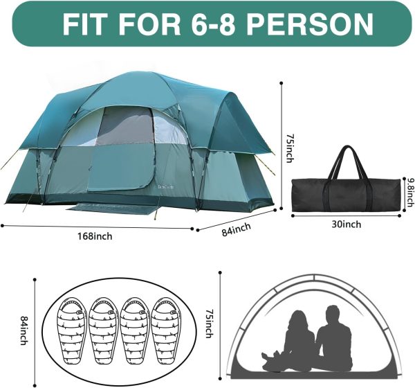Zelte 4/6/8 Person. Einfacher Aufbau Wasserdichtes Campingzelt mit Regenschutz. Tragbares Doppellagiges Gro?es Familienzelt f??r Camping Hinterhof Outdoor &Wandern – Bild 6