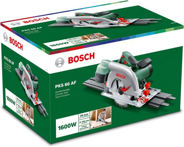 Bosch Kreissäge PKS 66 AF (Präzises Sägen in Holz. 1600 Watt; max. Schnitttiefe 66 mm; 3 tlg. Führungsschienenset) – Bild 7