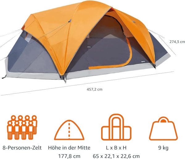 Amazon Basics Kuppelzelt f??r Camping mit Regenschutz und Tragetasche. wasserdichtes 3-Jahreszeiten-Zelt. einfach aufzubauen. 6 Personen – Bild 5