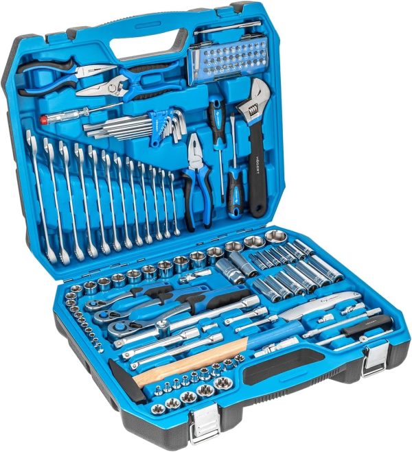 Högert Technik - Werkzeugkoffer Gefüllt. Werkzeugkasten mit Steckschlüssel. Bits und Zubehör. Werkzeug Set Chrom-Vanadium-Legierungsstahl. Werkzeugset Gesenkgeschmiedet. Toolbox HT1R439-131-tlg