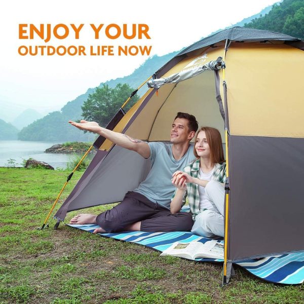 HEWOLF Camping Zelt 3-4 Personen Kuppelzelt Wasserdicht UV-Schutz Pop Up Zelt Doppelschicht Wurfzelt Sechseckiges Sekundenzelt Gro?es Familienzelt mit Regenfliege Tragetasche Braun – Bild 6