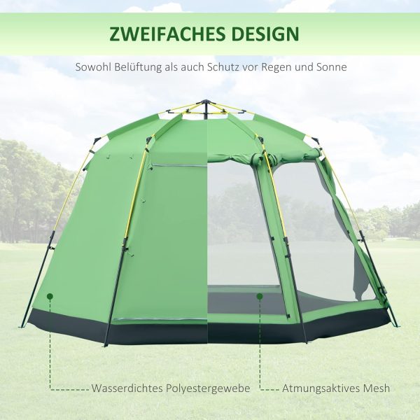 Outsunny Camping Zelt 6 Personen Zelt Familienzelt Kuppelzelt Kunstleder2000mm einfache Einrichtung f??r Familien Trekking Festival Stahl Glasfaser Gr??n 320 x 320 x 180 cm – Bild 7