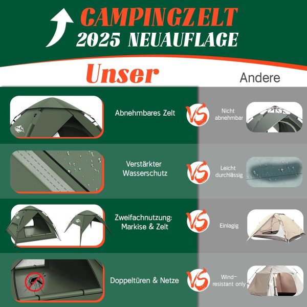 Camping Zelt. Automatisches 2-3 Personen Doppellagiges Camping Zelt Pop Up. Wasserdicht & Winddicht Campingzelt DREI Schicht Kuppelzelt. Gro?e 3 Jahreszeiten Zelt f??r Trekking. Familien – Bild 3