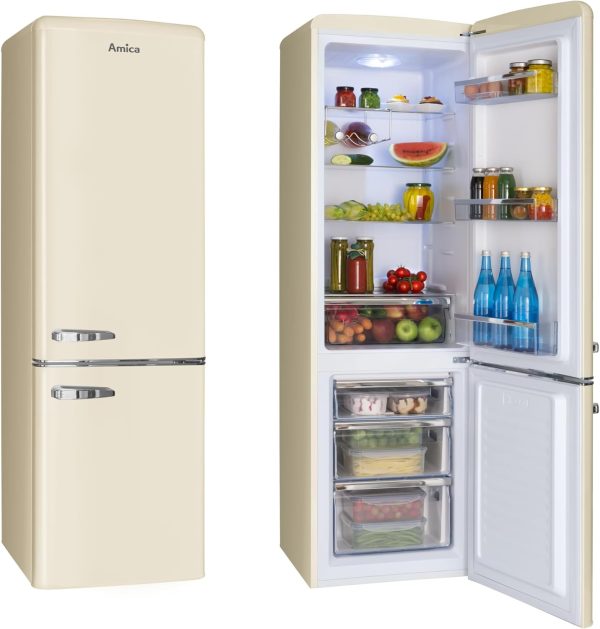 Amica KGCR 387 100 B Retro K??hl-/Gefrierkombination / Coffee Cream (Beige) / 181cm (H) x 55cm (B) x 62cm (T) / Retro-Design / K??hlschrank mit Gefrierfach – Bild 3