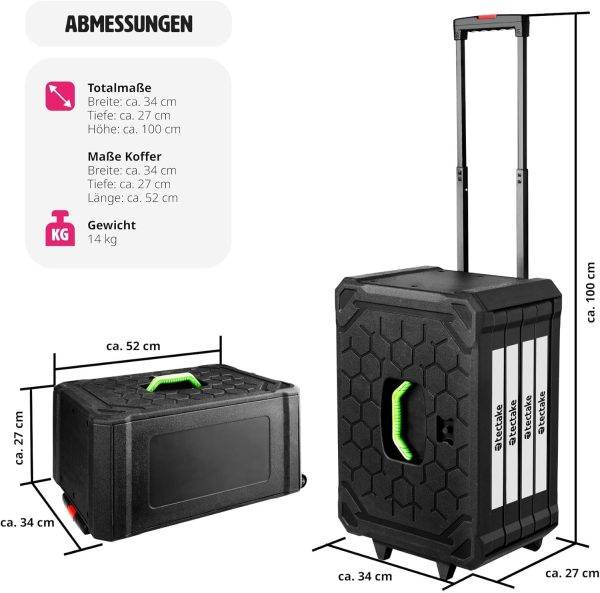 tectake® Werkzeug Set im Aluminium Koffer. Werkzeugkoffer gefüllt 899-tlg.. Tool Werkzeugwagen fahrbar. Trolley mit 4 Schubladen. Teleskopgriff. Werkzeugkiste groß für Profi und Haushalt - schwarz – Bild 6