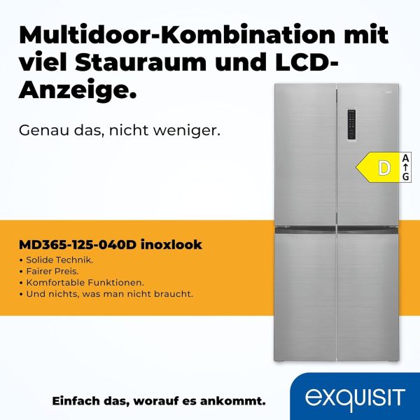 Exquisit Multidoor MD365-125-040D inoxlook | 362 l Volumen | Multi Door K??hlschrank NoFrost | Cross Door K??hl-Gefrierkombination | Frischefach | Alarm | LED-Display?? – Bild 2
