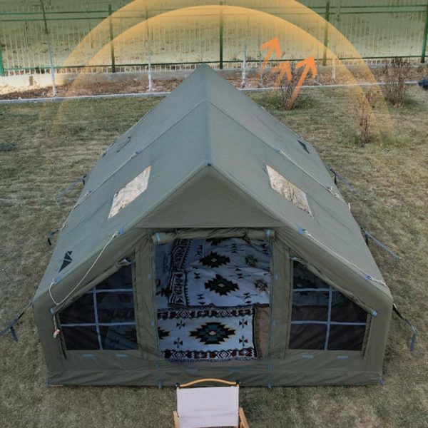Aufblasbares Zelt Wasserdicht Hauszelt Stehh?he Haus Luxus Wohnzelt Campingzelt mit Pumpe Ofenloch Luftzelt 4-6 Personen Familienzelt – Bild 6
