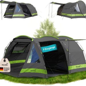 Skandika Kambo Tunnelzelt 6 ?C 12 Personen | Zelt f??r 6 ?C 12 Mann. wasserdicht. 3000 mm Wassers?ule. 3 Separate Eing?nge. Sonnensegel. Vorzelt. dunkle Schlafkabine | Camping Familienzelt. Gro?raumzelt