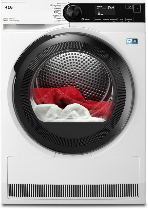 AEG W?rmepumpentrockner 8 kg ?C Serie 8000 AbsoluteCare Wolle- und Seidetrocknung ?C Testsieger der Stiftung Warentest ?C A+++ ?C Energiesparend ?C Trommelbeleuchtung ?C Knitterschutz ?C TR8AMZ68