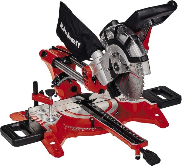 Einhell Zug-Kapp-Gehrungssäge TC-SM 2131/2 Dual (1800 W. max. 62 mm x 310 mm Schnitttiefe/-breite. Ø 210 mm Sägeblatt. beidseitig neigbarer Sägekopf. Zugfunktion. Laser)