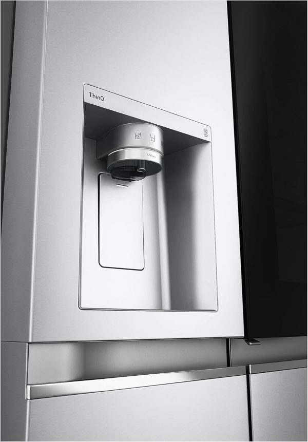 LG GSXV91BSAF. Klasse F. 635 L. Side-by-Side K??hlschrank mit InstaView. Total No Frost mit Gefrierfach. Crushed Ice - & Wasserspender mit UVnano. DoorCooling+. LINEARCooling. Wi-Fi ? Brushed Steel – Bild 3