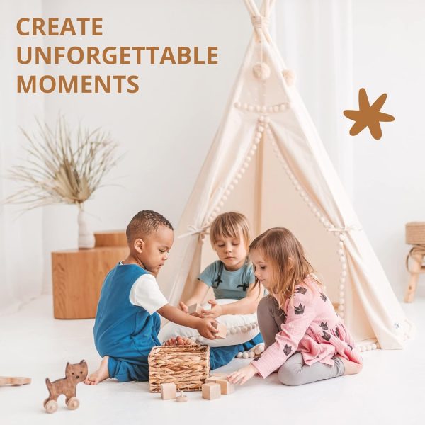 Kinder Tipi-Zelt - sehr strapazierf?higes. originales Tipi-Zelt aus naturbelassenem Canvas - Spielzelt mit Bommel-Verzierungen f??r Kinder – Bild 2
