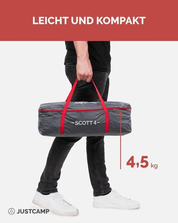 Scott Campingzelt f??r 4 Personen. leicht. stabil. wasserdicht - Kuppelzelt (doppelwandig) mit verschlie?barem Vorraum - Iglu-Zelt mit L??ftungshutzen und Moskitonetz an der Schlafkabine – Bild 5