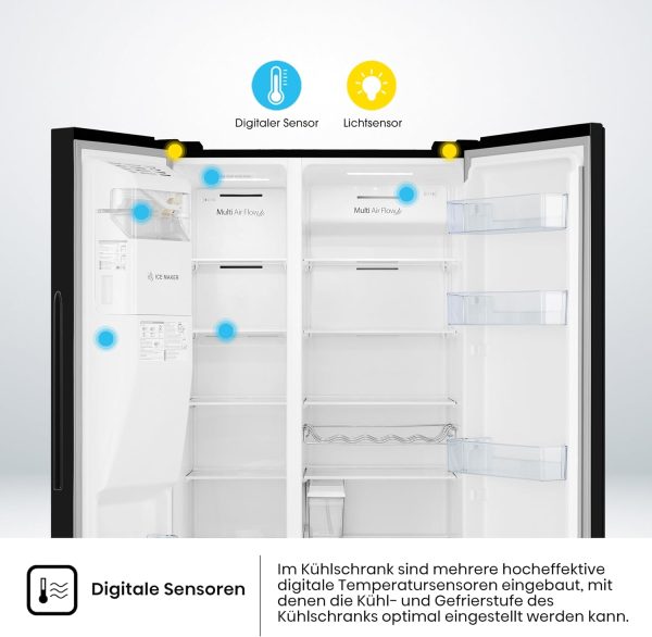 Hisense RS694N4TFE Side-by-Side K??hl-Gefrierkombination/ NoFrostPlus/ Inverter-Kompressor/ Eis-Wasser Spender/ HolidayMode/ 178.6 cm/ K??hlteil 371 l/ Gefrierteil 191 l/ 42 dB/ 323 kWh/ Jahr. Schwarz – Bild 8