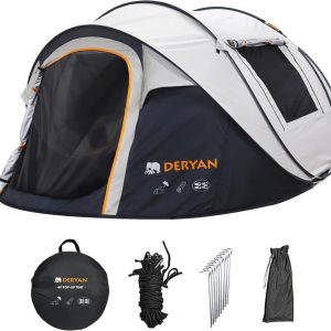 Deryan Pop Up Zelt f??r 4 Personen ?C wasserdicht bis 2000MM mit versiegelten N?hten und extra Dicker Bodenplane ?C von 2 Sekunden aufgebaut und zusammengeklappt ?C inklusive Abspannseilen und Heringen